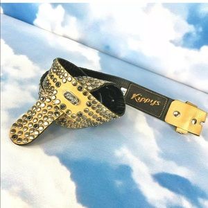 Kippy’s Leather Belt Tan  Black Stones Studded 32